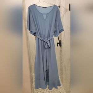 BloomChic Blue Asymmetrical Sundress with Flutter Sleeves